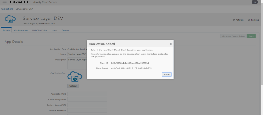 Application Details screen